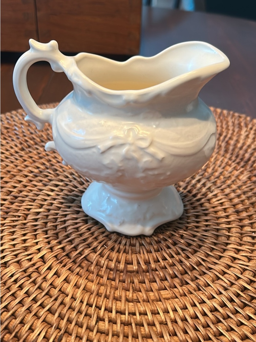 White Ceramic Decorative Creamer Pitcher -  4 in tall